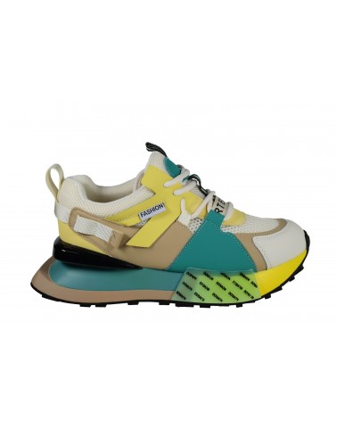 Sneakersy damskie JOHN DOUBARE - 3577-1 zielony, żółty